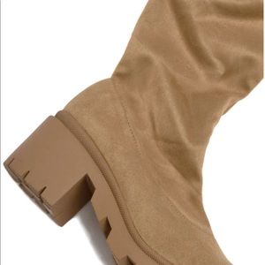 Faux suede mid heel knee length boots